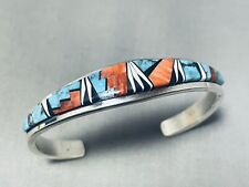 OUTSTANDING NAVAJO BLUE DIAMOND TURQUOISE STERLING SILVER BRACELET SIGNED picture