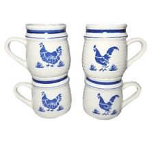 4  Blue Rooster & Hen Mugs Cup Country Crock Farmhouse BI Bay Island Inc 12 Oz. picture
