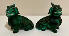 VTG/Antiqu Lot of 2 Green Foo Dog Guardian Lion Shisa Ceramic Pottery Figurines picture