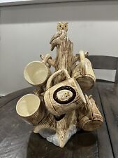 Vintage Ceramic Kitchen Owl Coffee/Tea Mugs with 6 Branch Tree Mug Rack Holder picture