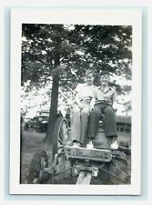 c1940 Two Kids Sitting on Carriage Old Car in Background Portrait 2