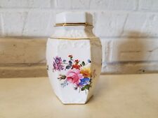 Royal Crown Derby Porcelain Tea Caddy with Gold Trim and Floral Decorations picture