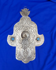 Authentic Moroccan Judaica Huge Hamsa Double Amulet Engraved Talisman Blue Stone picture