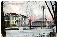Walla Walla Washington High School & Gymnasium Winter Snow Posted 1909  Postcard picture