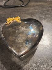 Vintage Silver Heart Shaped Golden Bow Jewelry Trinket Box picture