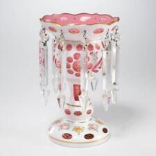 Victorian Bohemian Pink White Red Cut Glass 10 Prism Mantle Candle Luster Lustre picture