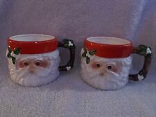 Set Of Two Vtg Fitz & Floyd Santa Claus Christmas Mug Hand Painted Japan 1976 picture