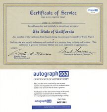 RARE Earl Warren CA Governor Signed Vintage Certificate of Service Autograph COA picture