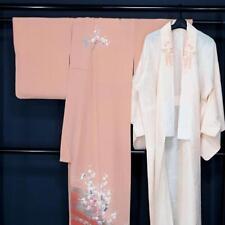 Japanese Cherry Blossom Plum And Crane Pure Silk Visiting Wear Long Jacket Set 1 picture