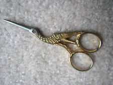 Vintage Gold Tone Stork Heron Embroidery Scissors Italy 4