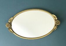 VTG Matson Signed Gold Gilt Ormolu Daisy Floral Handles Oval Mirror Tray 10 1/2 picture