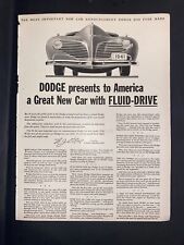 Dodge Vintage 1941 Car Ad Magazine Print Automobile Fluid Drive  picture