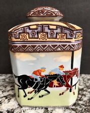 ~FABULOUS~NIPPON~TOBACCO JAR~DYNAMIC HORSE RACING SCENE~HAND-PAINTED~1910-SCARCE picture