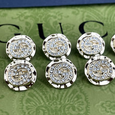 SET OF 10 GUCCI BUTTONS GG LOGO WITH STONES GOLD METAL ROUND 15MM VINATGE picture