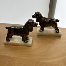 Vtg SET (2) MCM Cocker Spaniel Polished Brass Dog Bookends Onyx Base Figurine VG picture
