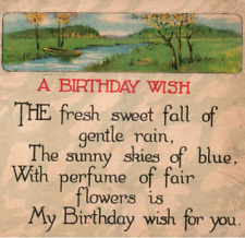 c.1915 Postcard, Birthday, Landscape, Boat on Stream, Flowers, Verse-Bir-03 picture
