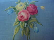 Cottage Shabby 1940 Cotton French Blue Gound Romantic Pink Roses Blue Bells BTY picture