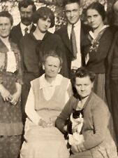 Vintage Photo Group Posing Outdoors with Tuxedo Cat picture