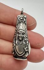 Antique Art Nouveau Sterling Silver Indian Chief Head Cigar Cutter Watch Fob picture