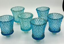 Set of 6 Home Interior Blue Turquoise Glass Diamond Cut Tealight Holders Homco picture