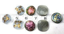8 Large Czech Round &Square Blue Gray AB Paisley Glass Buttons 28mm 1 1/8
