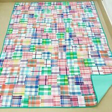 Handmade Madras Pink Plaid Patchwork Hand Stitched Twin Size Cotton QUILT 68x86” picture