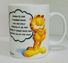 VTG Garfield Ceramic Mug “Karma Is Like A Rubber Band” Cat Retribution Office picture