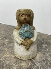 Mid Century Scandinavian Style Pottery Woman Holding Bouqet Bud Flower Vase picture