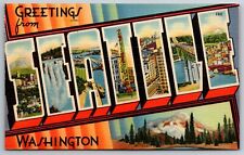 Large Letter Greeting Seattle Washington Multi View 1947 Totem Falls Postcard picture