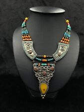 Rare Design Handmade Tibetan Old Necklace With Natural Turquoise & Coral Stone picture