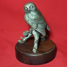 VTG Lance Pewter Pygme Owl Sculpture On Wood Base 1976 picture