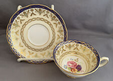 Vintage Royal Grafton Dark Blue Gold Floral Tea Cup & Saucer picture