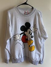 Walt Disney Designs Mickey Sweatshirt One Size Gray Vertical Stripe USA Vtg picture