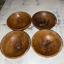 VINTAGE WOODEN BOWL LOT- 4 OLDER UNMARKED WOODEN BOWLS-2” TALL BY ABOUT 5.5” picture