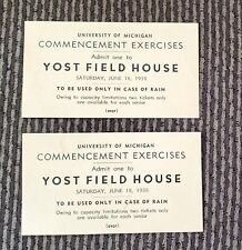 2 - 1938 University of Michigan Commencement Tickets Yost  field House picture