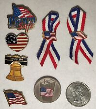 7 Patriotic American USA Pins- Flag, Liberty Bell, Ribbon Pins picture
