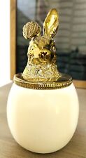 Anthropologie Round Bunny Rabbit Jar Canister Storage Gold White Whimsical picture