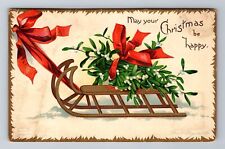 May Your Christmas Be Happy, Sled, Embossed, Antique, Vintage c1907 Postcard picture