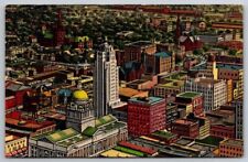 eStampsNet - Downtown Fort Wayne IN Indiana Aerial View Linen Postcard  picture