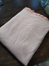 Vintage Waffle Weave Satin Trim Acrylic Peach Queen Ivory Blanket USA picture