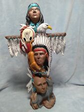 VINTAGE Native American Indian 3 Tribe Leaders Faces Totem Pole Made of Ceramic picture