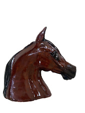 Ceramic Brown Shiny Glazed Handmade Horse Head Sculpture Bust Statue picture