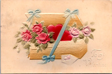 Valentine Romance Love You- Embossed Chest of Flowers For You Vintage Postcard picture