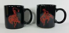 Set of 2 Marlboro black red cowboy bucking horse collectible coffee cups mugs picture