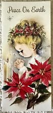 Vintage Christmas Angel Girl Flower Tierra Poinsettia Greeting Card 1950s 1960s picture