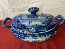 Rare Large Dark Blue Historical Staffordshire Armley House Yorkshire Soup Tureen picture