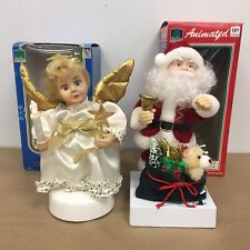 Vintage 2pc Holiday Spirit Animated Decor Shaking Bell Santa  & Lighted Angel picture