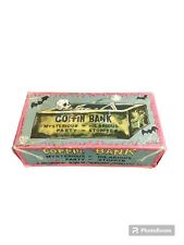 Vintage YONE JAPAN Tin Litho COFFIN BANK Skelton Toy Halloween USED picture