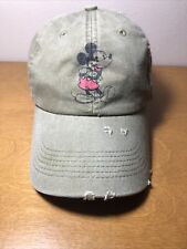 Disney Parks Distressed Olive Green Mickey Mouse Baseball Hat Cap Adult Size EUC picture
