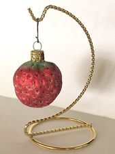 VINTAGE CHRISTBORN FROSTED & GLITTERED STRAWBERRY BLOWN GLASS ORNAMENT  GERMANY picture